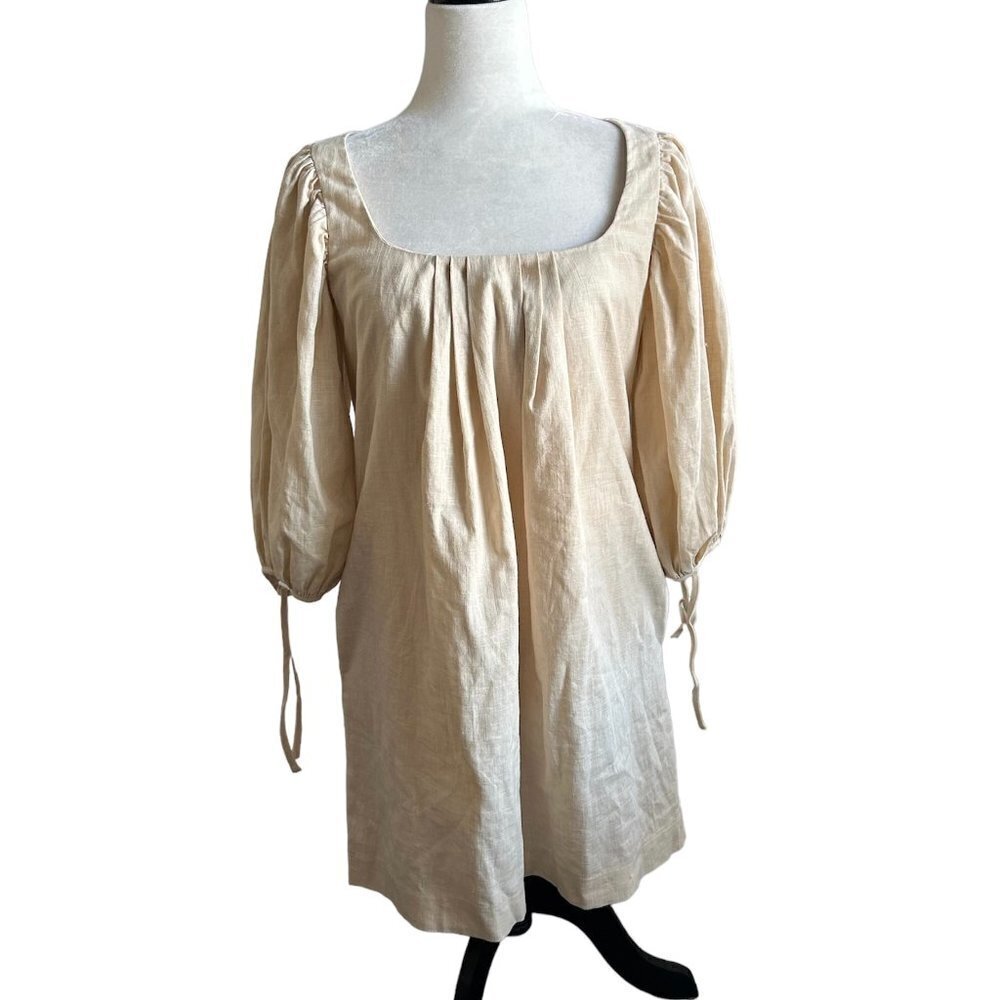 REVOLVE LPA Peasant Style Puffy Sleeve Ecru Cotton Linen Dress US S